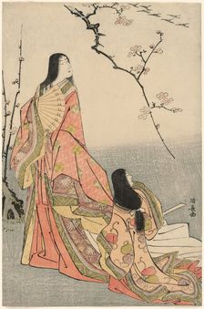 Ise watching a flock of geese, from an untitled series of court ladies, c. 1785. Creator: Torii Kiyonaga