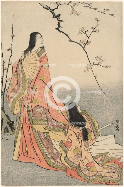Ise watching a flock of geese, from an untitled series of court ladies, c. 1785. Creator: Torii Kiyonaga.