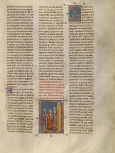 Iseult and King Mark Embracing, about 1320-1340. Creator: Unknown