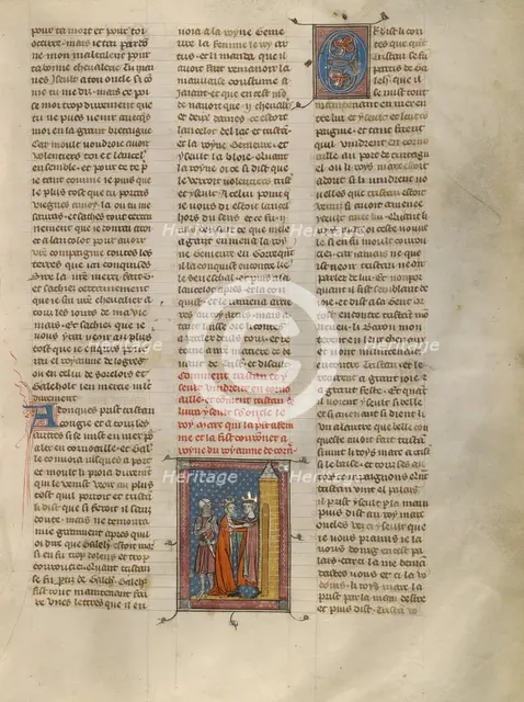 Iseult and King Mark Embracing, about 1320-1340. Creator: Unknown.