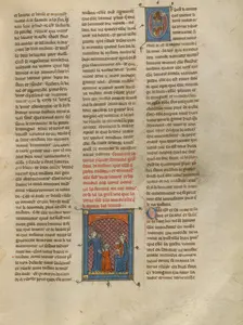 Iseult Giving a Letter to Geneviève, about 1320-1340. Creator: Unknown
