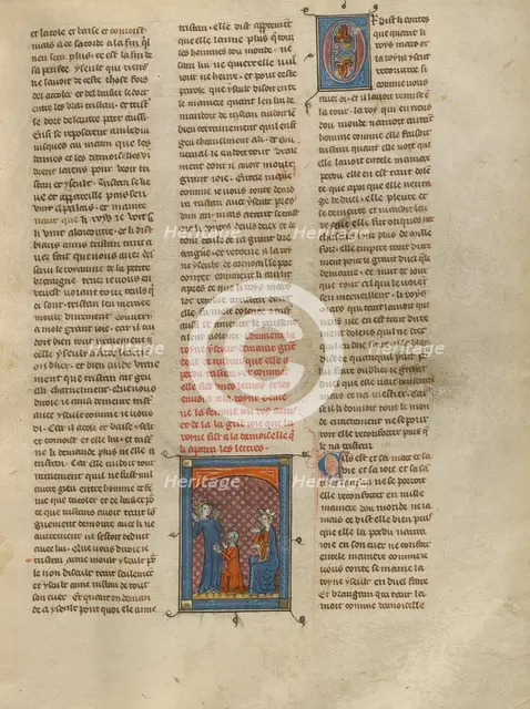 Iseult Giving a Letter to Geneviève, about 1320-1340. Creator: Unknown.