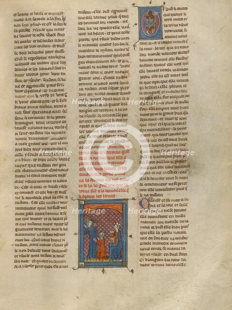 Iseult Giving a Letter to Geneviève, about 1320-1340. Creator: Unknown.