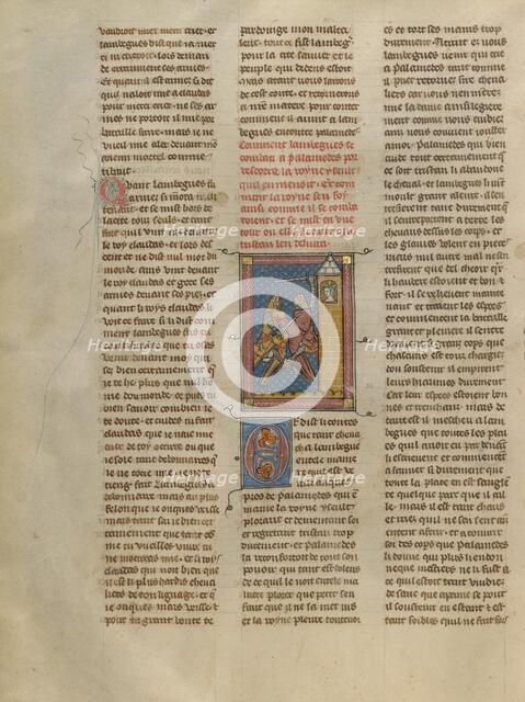 Iseult Watching the Sword Fight between Lanbeguet and Palamedes, about 1320-1340. Creator: Unknown.