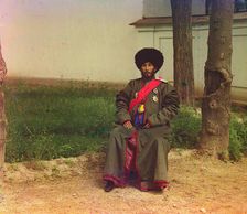 Isfandiyar, Khan of the Russian protectorate of Khorezm (Khiva), full-length..., between 1910-1915. Creator: Sergey Mikhaylovich Prokudin-Gorsky