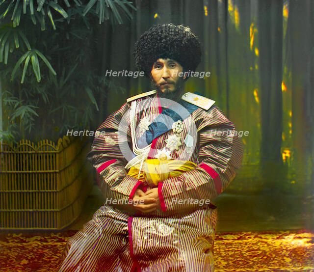 Isfandiyar, Khan of the Russian protectorate of Khorezm (Khiva), in uniform...between 1910 and 1915. Creator: Sergey Mikhaylovich Prokudin-Gorsky.