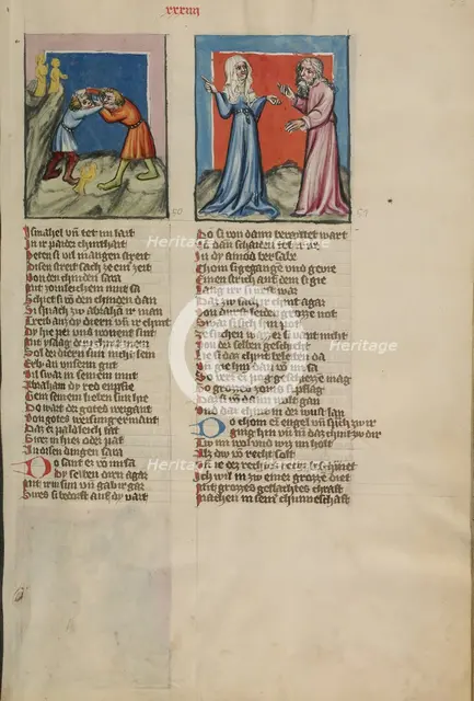 Ishmael Fighting with Isaac: The Banishment of Hagar; Weltchronik, about 1400-1410. Creator: Unknown.
