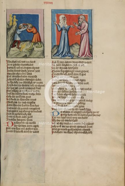 Ishmael Fighting with Isaac: The Banishment of Hagar; Weltchronik, about 1400-1410. Creator: Unknown.