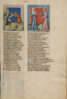 Ishmael Fighting with Isaac: The Banishment of Hagar; Weltchronik, about 1400-1410. Creator: Unknown
