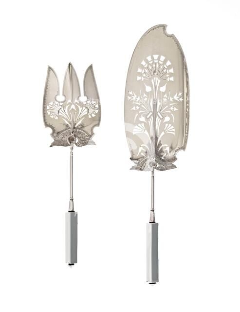 "Isis" pattern fish set, 1871. Creators: George Wilkinson, Gorham Manufacturing Company.