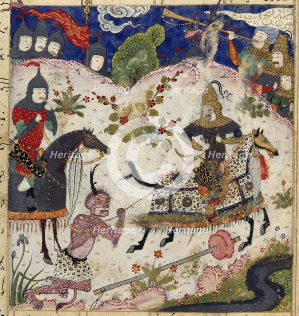 Iskandar lassoes a demon, 1505.  Creator: Unknown.