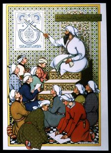 Islamic doctor teaching some young people, 10th century
