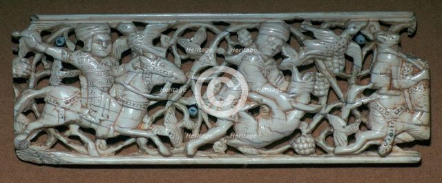 Islamic ivory panel of a hunting scene. Artist: Unknown