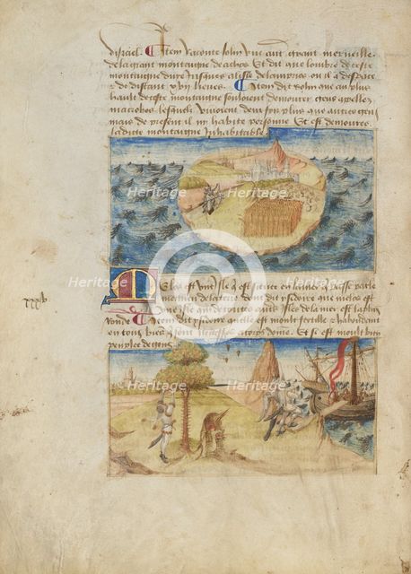 Island of Milos [Melo] (Greece, Island in the Aegean Sea) and Media, about 1460-1465. Creator: Master of the Geneva Boccaccio.