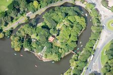 Island in Peasholm Park, Scarborough, North Yorkshire, 2017. Creator: Emma Trevarthen