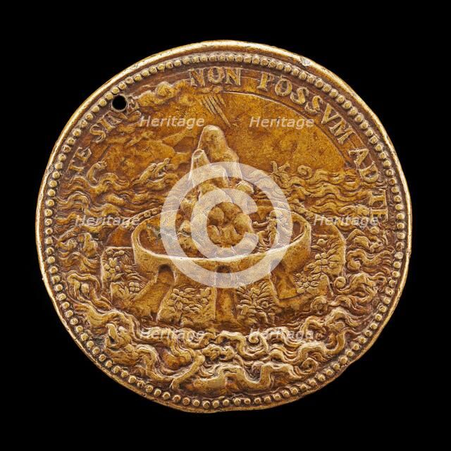 Island with High Wall and Rock [reverse], c. 1552/1584. Creator: Pietro Paolo Galeotti.