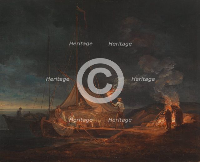 Islanders at a campfire, 1813. Creator: Alexander Lauréus.