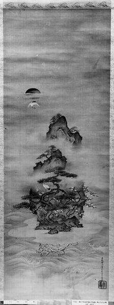Isle of Immortals with Flanking Chinese Landscapes (Eight Views of Xiao and Xiang), 19th century. Creator: Kano Tansui