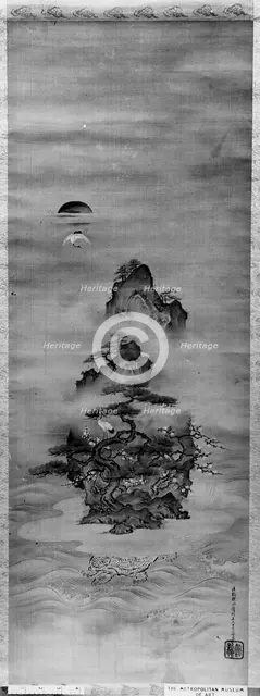 Isle of Immortals with Flanking Chinese Landscapes (Eight Views of Xiao and Xiang), 19th century. Creator: Kano Tansui.