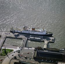 Isle of Man ferry Mona's Queen berthed at the Liverpool Landing Stage, Merseyside, 1977. Artist: Aerofilms