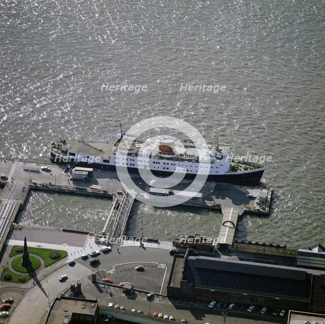 Isle of Man ferry 'Mona's Queen' berthed at the Liverpool Landing Stage, Merseyside, 1977. Artist: Aerofilms.