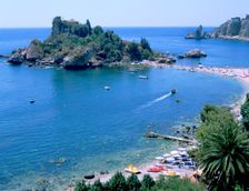 Isola Bella and beach, Taormina, Sicily, Italy. Creator: Peter Thompson