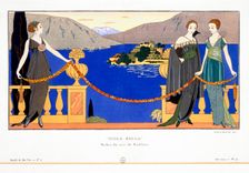 Isola Bella evening dresses designed by Redfern, 1914. Creator: Georges Barbier