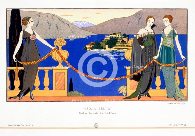 'Isola Bella', evening dresses designed by Redfern, 1914. Creator: Georges Barbier.