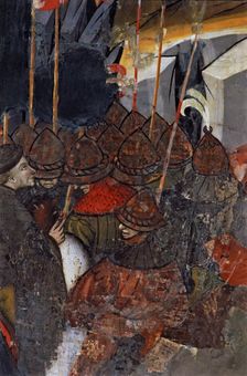 Israeli crossing the Red Sea detail of soldiers, altarpiece of the church of San Sebastian de…