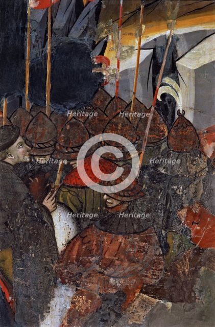  'Israeli crossing the Red Sea', detail of soldiers, altarpiece of the church of San Sebastian de…