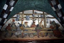 Issogne Castle, frescoes with scenes of the guard