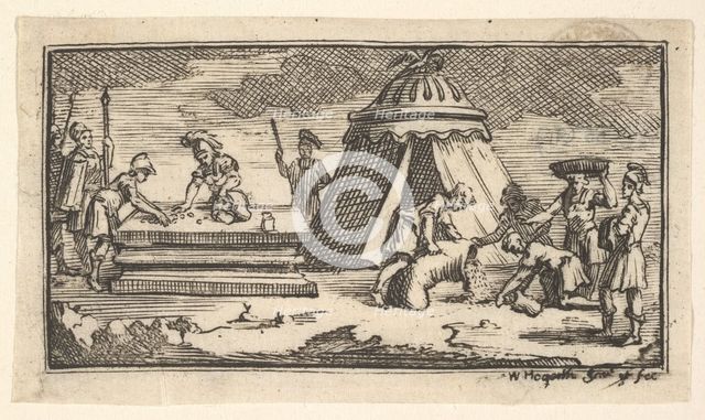 Issued Barley Instead of Wheat [first version] (John Beaver, Roman Military Punishme..., after 1725. Creator: William Hogarth.