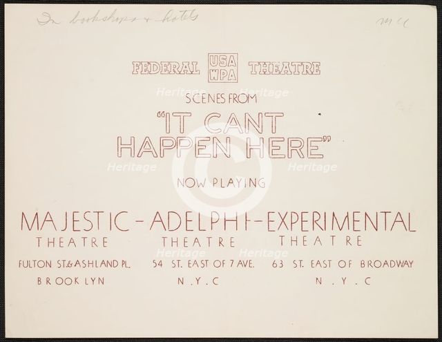 It Can't Happen Here, New York, [1930s]. Creator: Unknown.