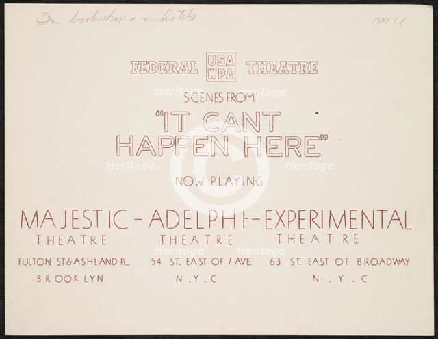 It Can't Happen Here, New York, [1930s]. Creator: Unknown.