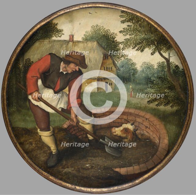 It is too Late to Fill in the Well After the Calf has Drowned, c1590s. Creator: Pieter Brueghel the Younger.