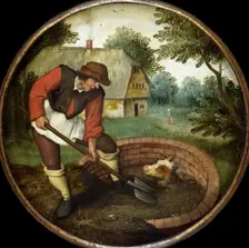 It is too Late to Fill in the Well After the Calf has Drowned , End of 16th cen. Creator: Brueghel, Pieter, the Younger (1564-1638)