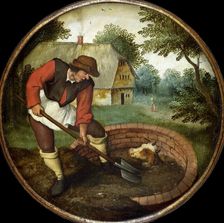 It is too Late to Fill in the Well After the Calf has Drowned , End of 16th cen. Creator: Brueghel, Pieter, the Younger (1564-1638)