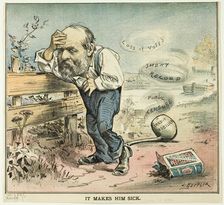 It Makes Him Sick, from Puck, published August 18, 1880. Creator: Joseph Keppler