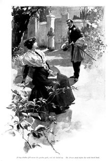 It Was the Nightingale: A...shadow fell across the...path...The Prince stood before her..., 1898. Creator: Unknown