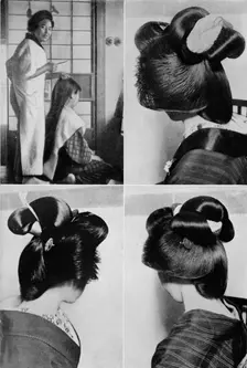 'It takes two hours for a geisha's hairstyle, the coiffure, lasts several days c1900, (1921). Artist: Julian Leonard Street