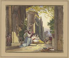 Italian terrace with girls and lute player, c1830-1870. Creator: Friedrich Nerly
