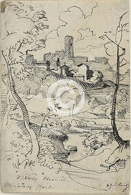 Italian Town with River (recto); View of a Town (verso), n.d. Creator: Friedrich Nerly.