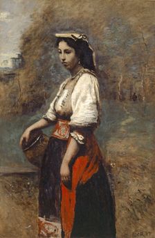Italian woman at the fountain, 1867. Creator: Jean-Baptiste-Camille Corot