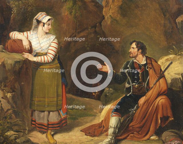 Italian Woman Making Conversation With a Brigand, c19th century. Creator: Unknown.