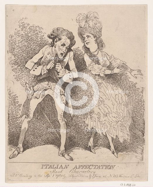 Italian Affectation, Real Characters, September 1, 1780., September 1, 1780. Creator: Thomas Rowlandson.
