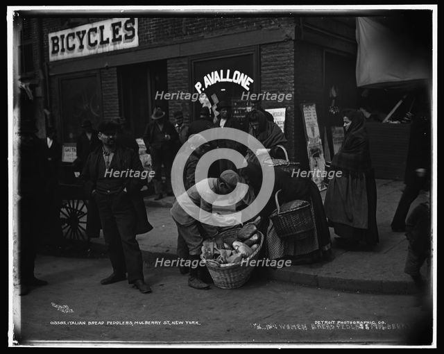Italian bread peddlers, Mulberry St., New York, c1900. Creator: Byron Company.