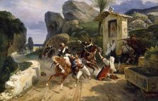 Italian Brigands Surprised by Papal Troops, 1831. Creator: Emile Jean-Horace Vernet