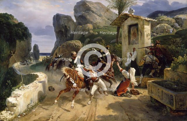 Italian Brigands Surprised by Papal Troops, 1831. Creator: Emile Jean-Horace Vernet.