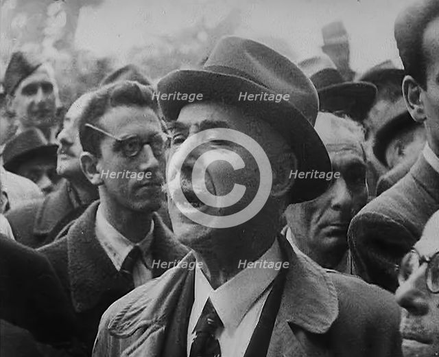 Italian Civilians Listening to a Speech About Removing the Monarchy, 1943-1944. Creator: British Pathe Ltd.