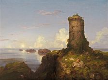 Italian Coast Scene with Ruined Tower, 1838. Creator: Thomas Cole
